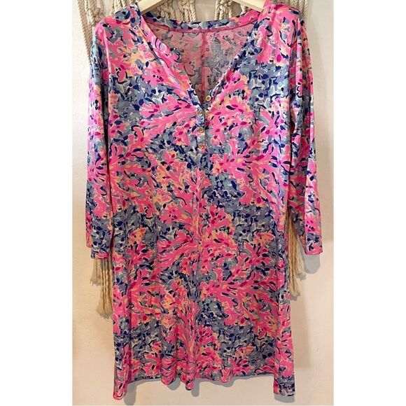 Lilly Pulitzer Vibrant Banyan Dress Size Small Coco Coral Bright Pink & Blue - Picture 1 of 7